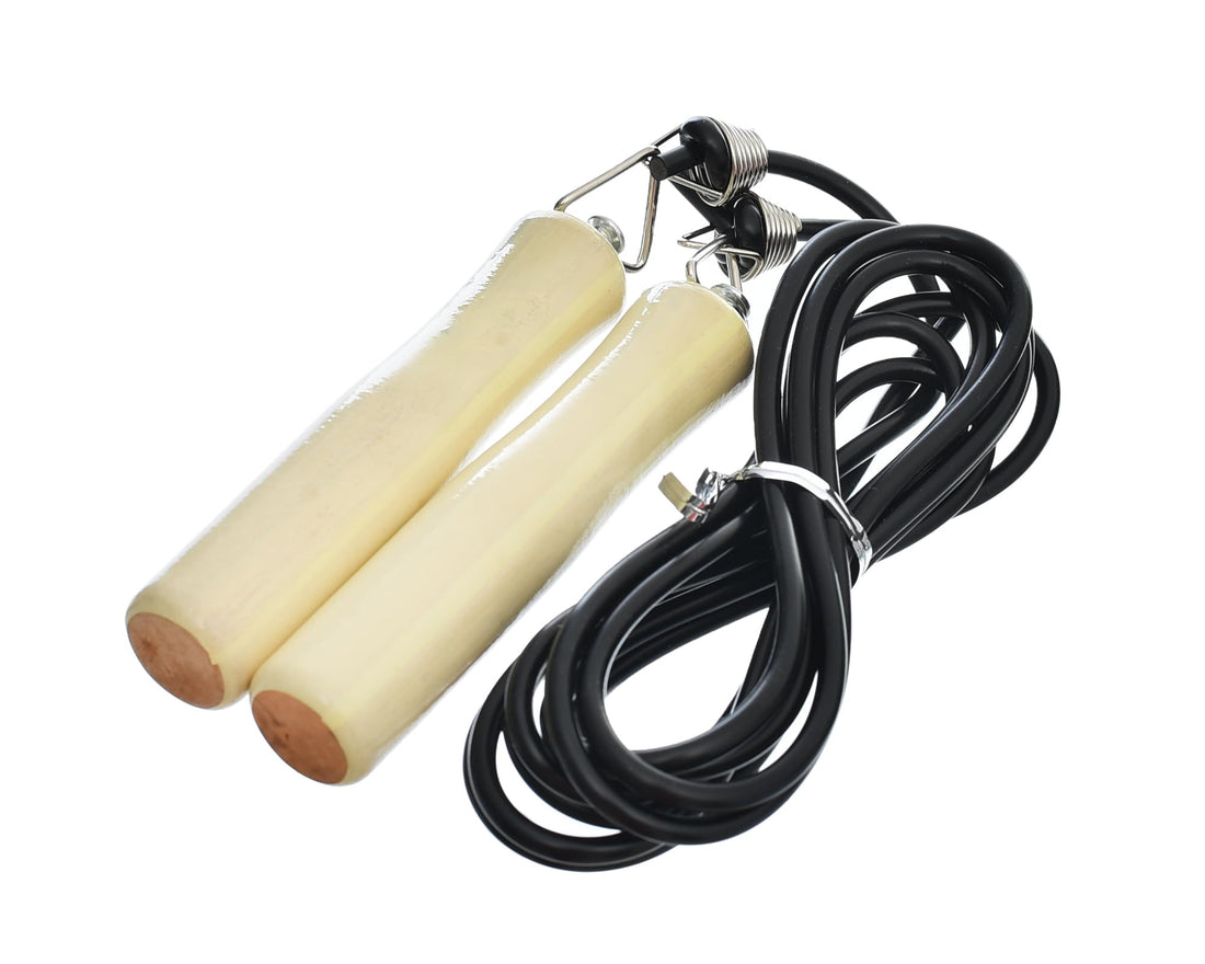 Jump Rope with Wooden Handle - Black, Adjustable Length, Mixed Material