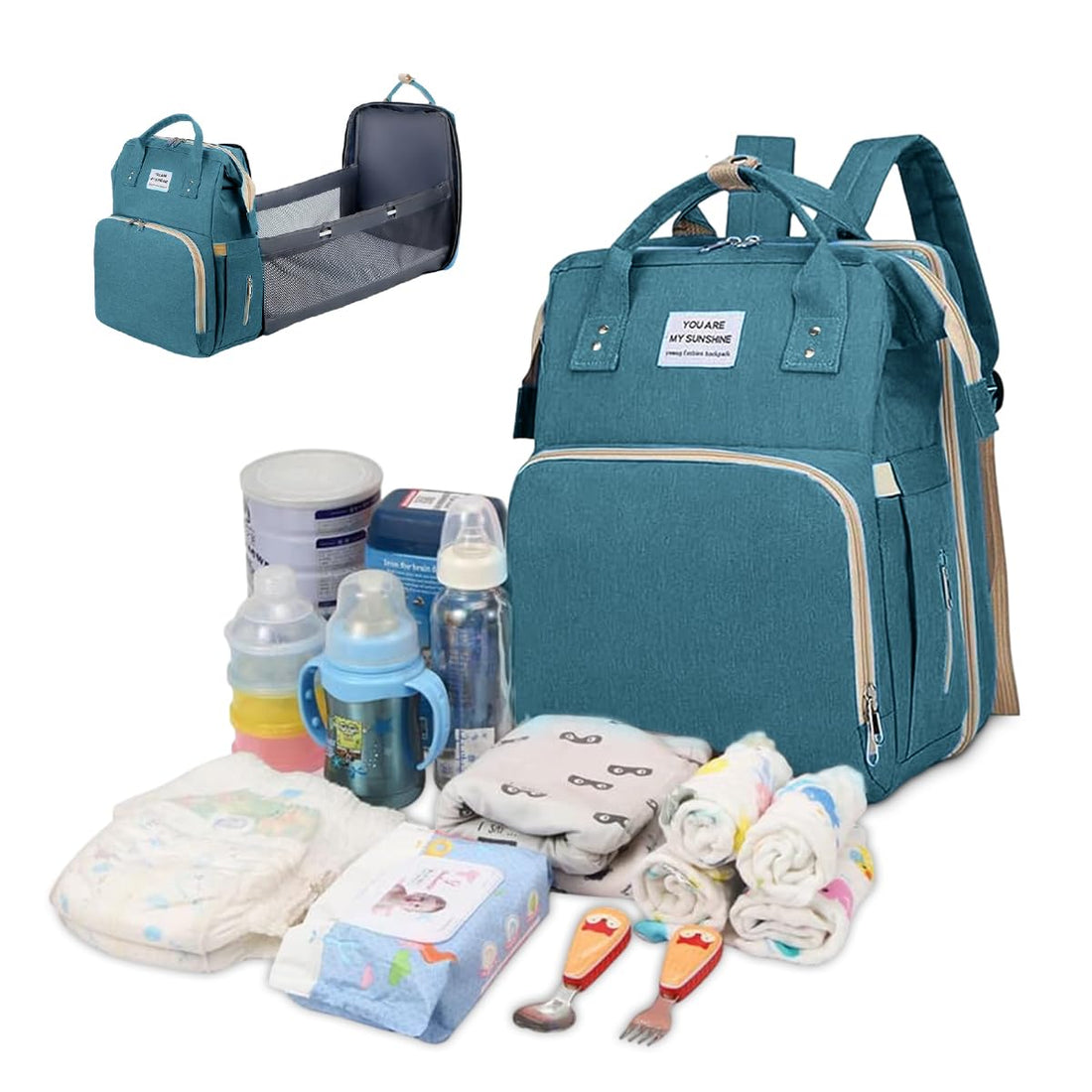 Large Capacity Maternity Bag - Waterproof Baby Bed, Diaper Changing Backpack, and Baby Care Handbag in One (Green)