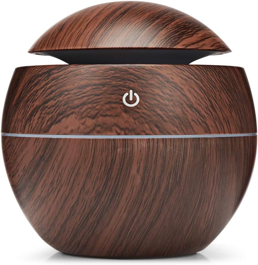 Wooden Cool Mist Humidifier Essential Oil Diffuser Aroma Air Humidifier with Colorful Light for Car, Office, Babies, Home, Room - Gift for Her (Dark Brown)