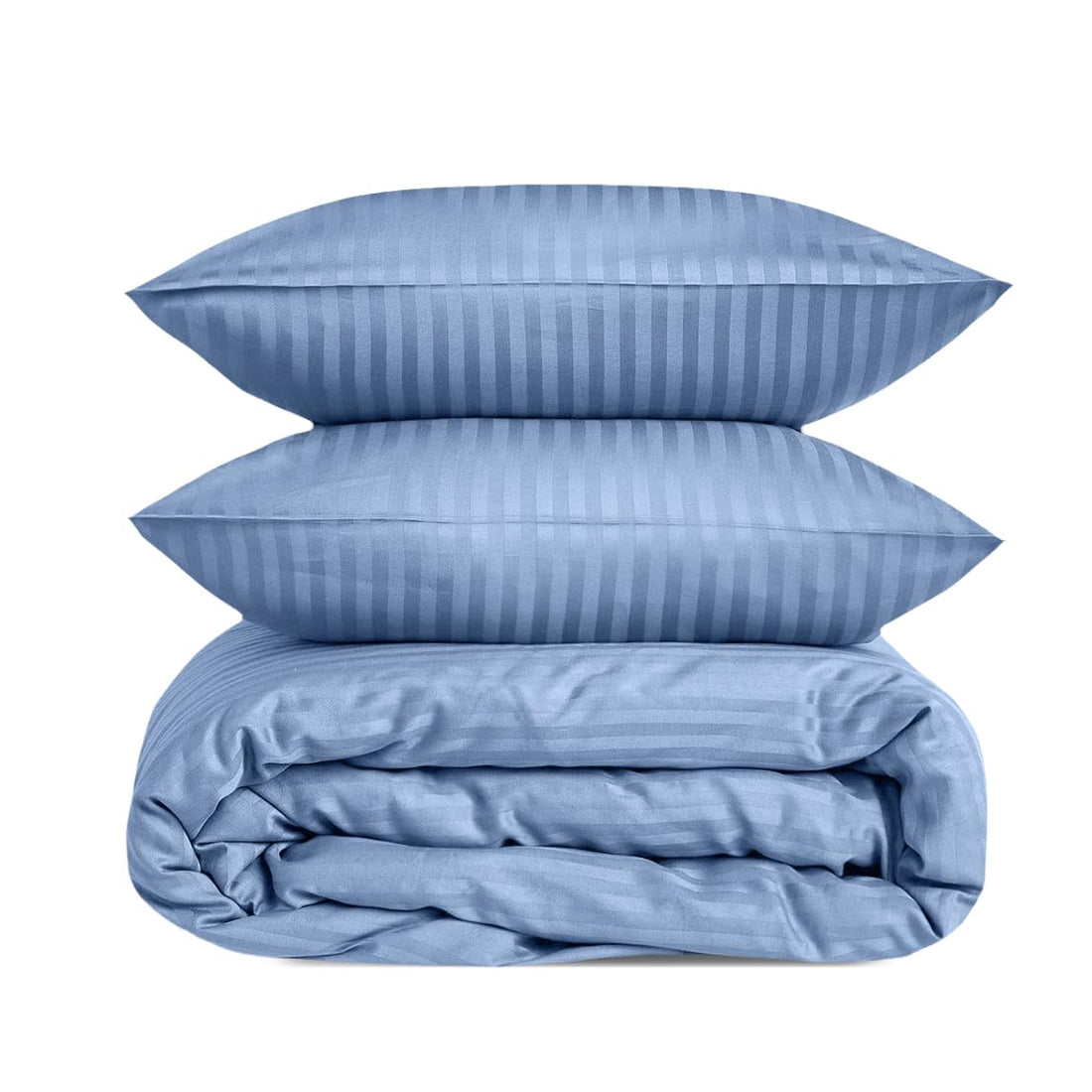 Luxury Satin Stripe Duvet Cover Set 1cm Stripes – Soft Cotton Hotel Bedding, Breathable, Durable, Elegant Design (Blue, King (U.K. Standard)) size 240x250 cm