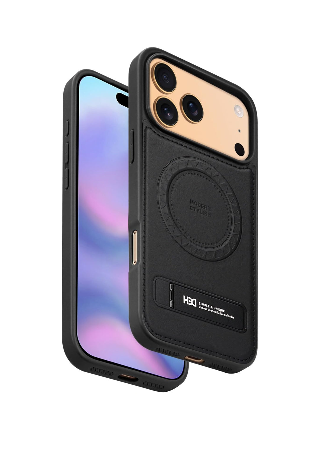 Lockiva HDD magnetic case compatible with iphone 17 pro max Case Leather,[Compatible with MagSafe], Slim Adjustable Kickstand Phone Cover for iphone 17 pro max (black)