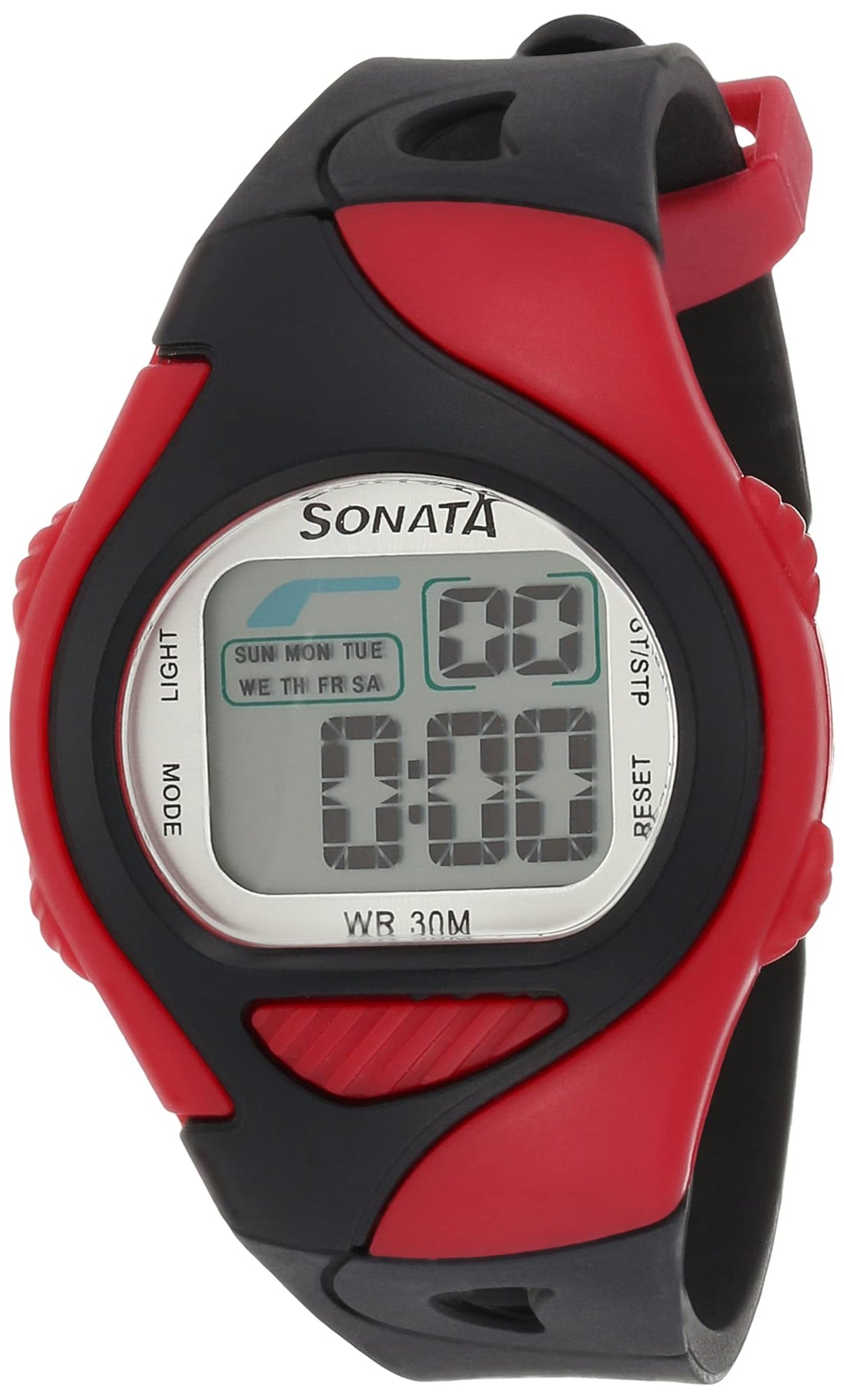 Sonata Watch Unisex , Quartz Movement, Digital Display, Black Plastic Band Strap-87011PP02