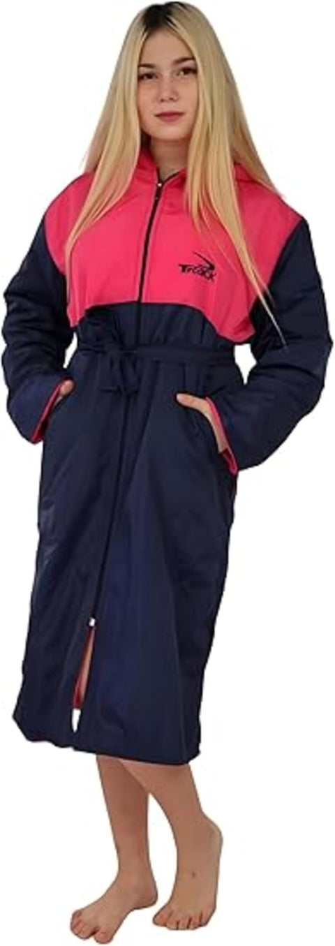 track Waterproof swimming bathRobe with Hood, Quick-Dry Swim Robe, Long Sleeve Beach Bathrobe for Swimming, Pool, Surfing, and Outdoor Activities