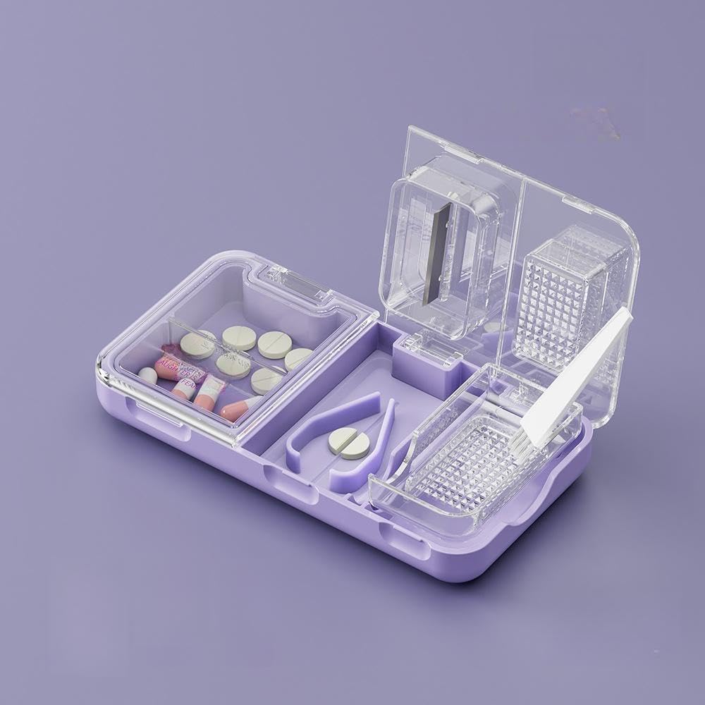 Herb Grinder - Versatile grinder that not only grinds herbs but also conveniently cuts and organizes medications for easy access and preparation. (Purple)