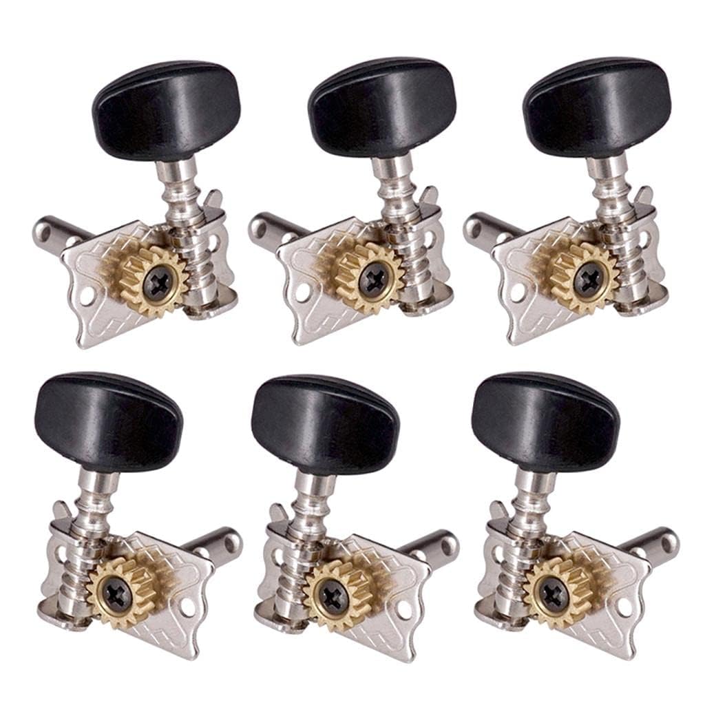 Classical Guitar Tuning Pegs Acoustic Guitar Machine Heads Oud Tuners Oud Pegs Metal Lute String Winders Adjusters Open Gear with Black Buttons 3R+3R Accessory Spare Part Repair for String Instruments