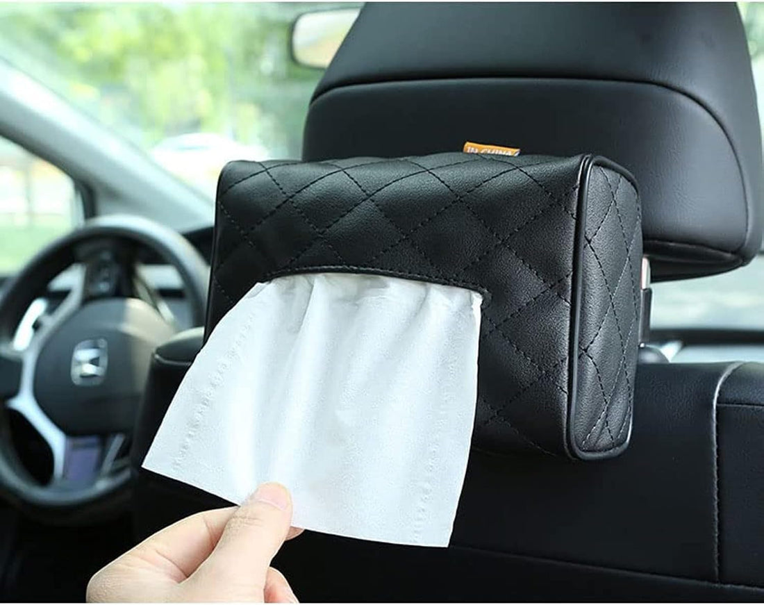 Car Tissue Holder, Leather Premium Car Tissue Box For Backseat And Car Visor (Black)