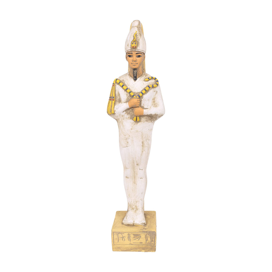 Statue of Osiris the Egyptian Lord of the underworld and judge of the dead made of heavy Stone with natural colours