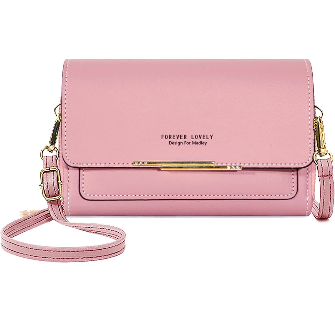 Women's Purple Lotus Root PU Leather Crossbody Bags, 18 cm L x 10 cm W x 6 cm H, 10.8L Capacity, 5 Compartments, Zipper Closure, Rhinestone Embellishment, Removable Strap