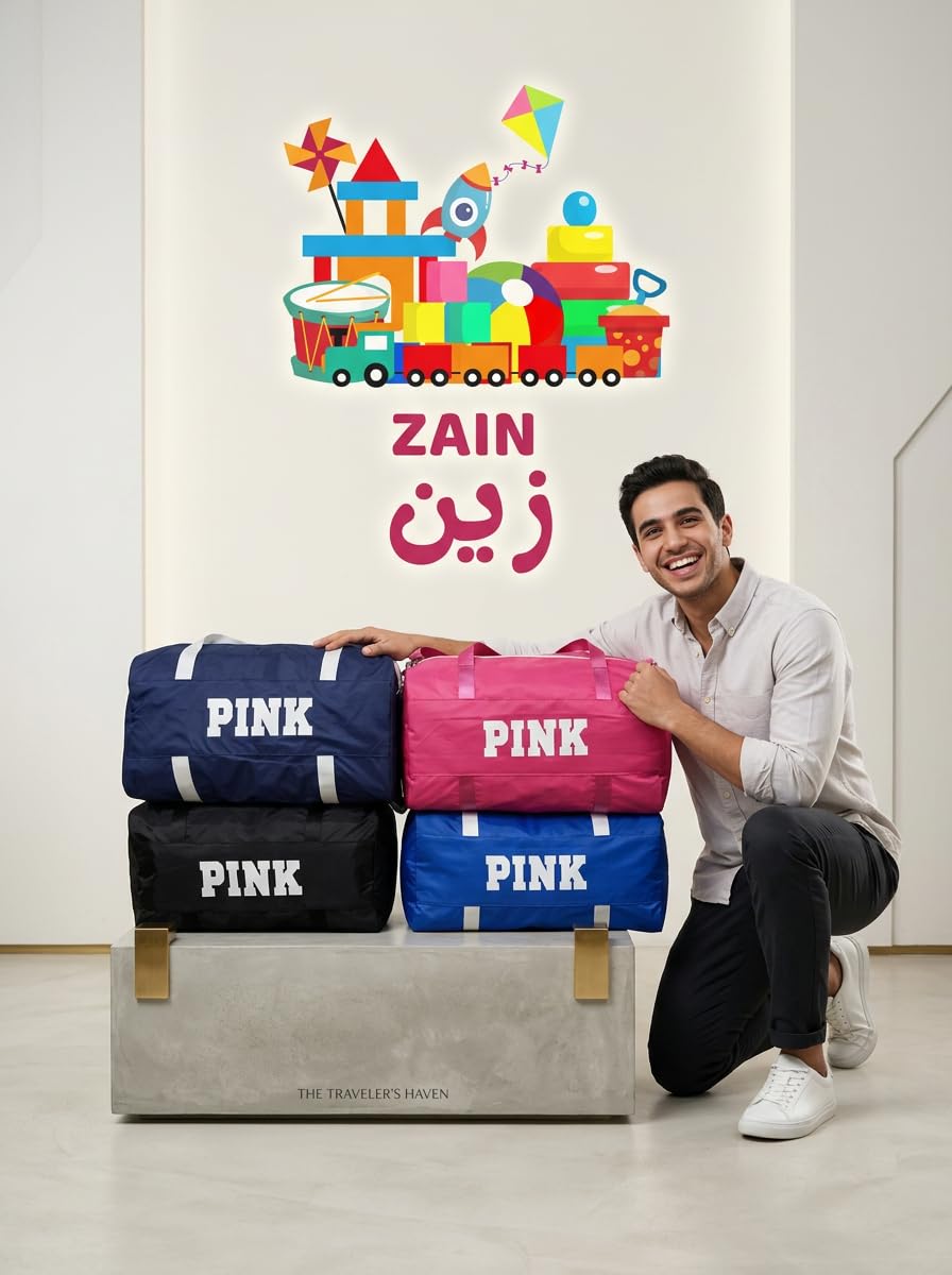 GHAZAL Duffle bags designed for the gym, travel, or swimming, and are known by the "PINK" brand.