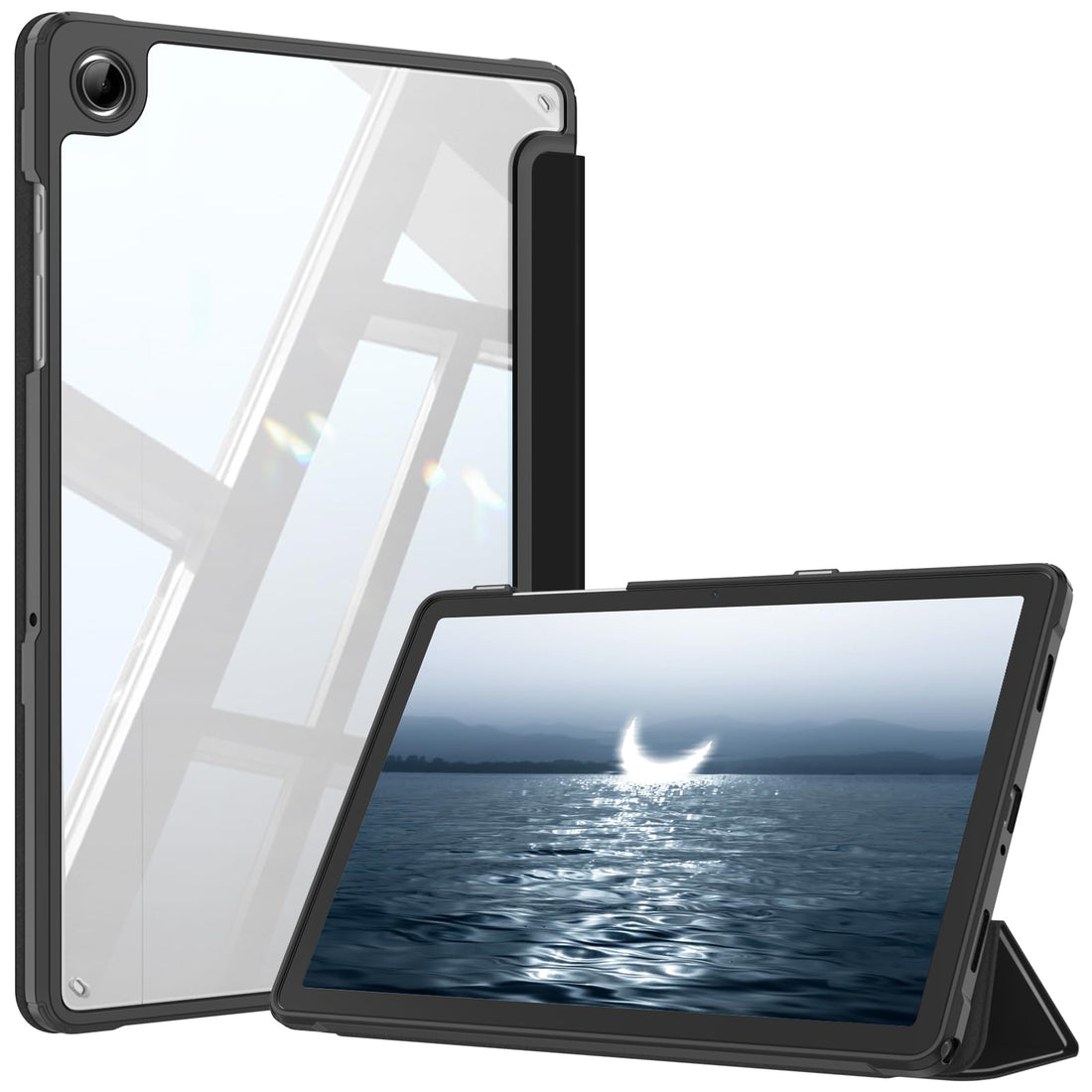 Fintie Hybrid Case for Samsung Galaxy Tab A9 Plus 11 Inch 2023 - Shockproof Protective Case with Transparent Hard Shell on the Back for Tablet A9+ SM-X210/X216/X218, Black