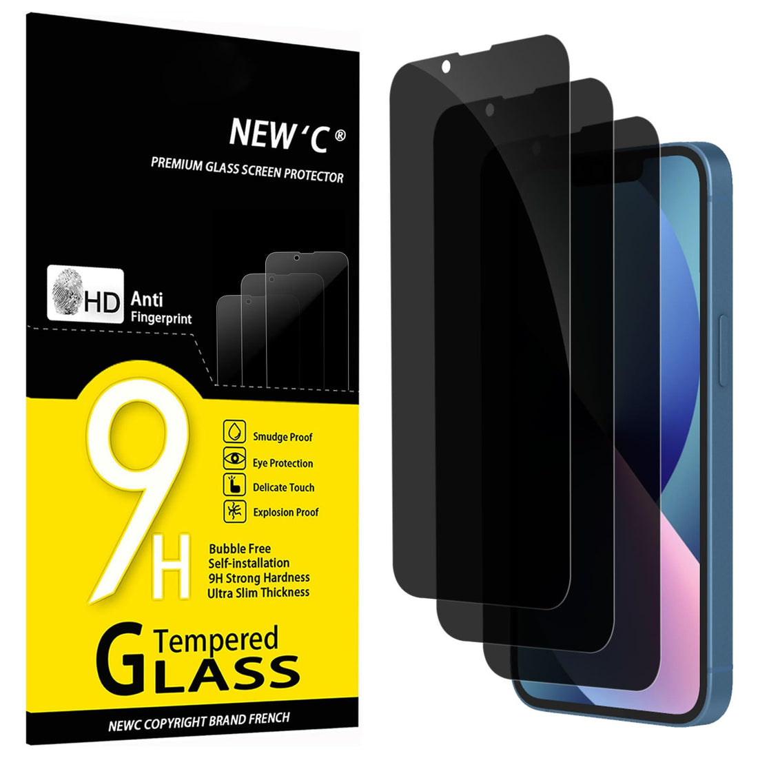 NEW'C 3 Pack Privacy for iPhone 13 Mini Screen Protector (5.4"), Enhanced 28-Degree Privacy Angle, Ultra Durable 9H Hardness, Bubble-Free