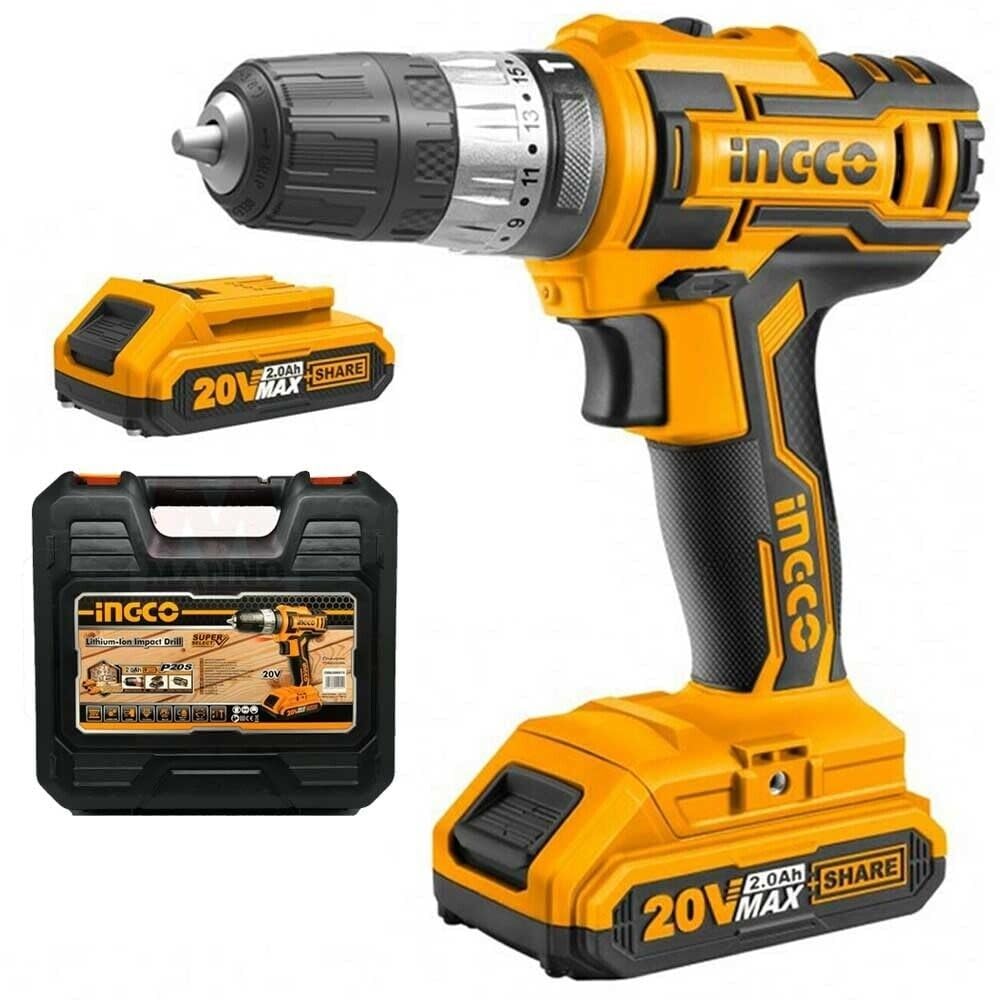 Ingco Cidli200215 Cordless Hammer Drill 20 V with 2 Batteries in Case