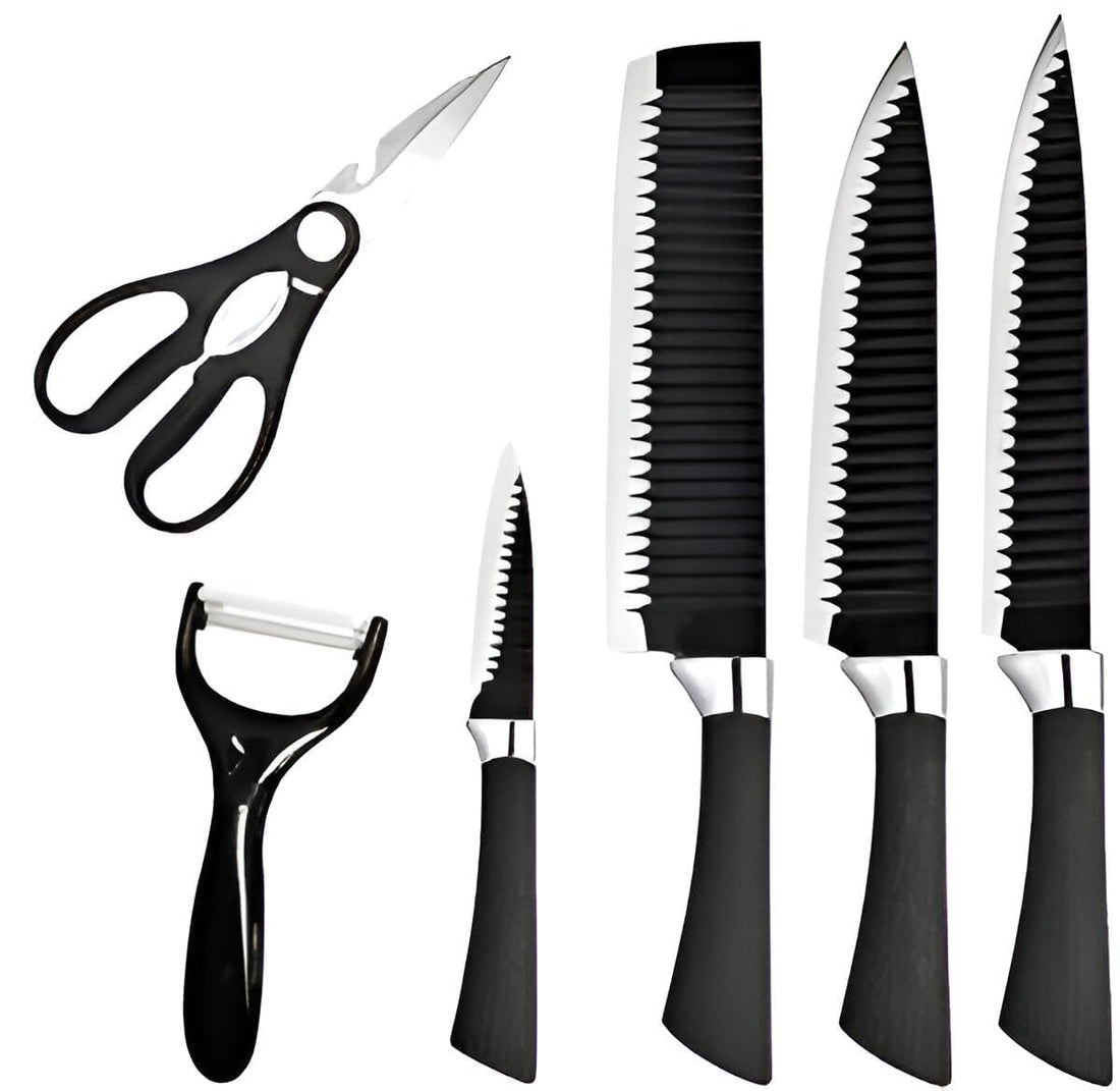 Stainless Steel Kitchen Knife Set with Cleaver – 6PCS Cooking Knife Kit Including Chef Knife, Utility Knives, Peeler & Kitchen Scissors with Storage Box for Food Preparation
