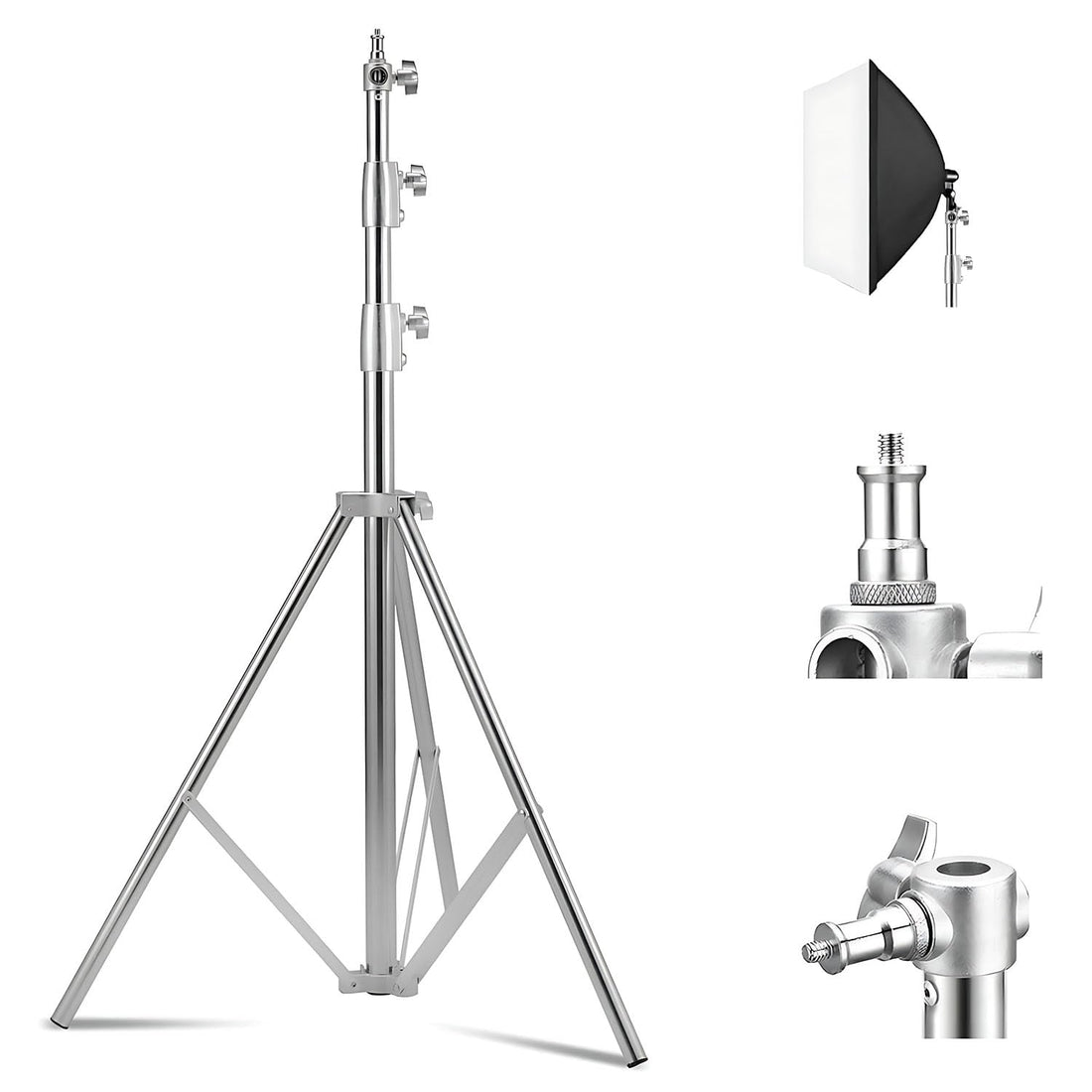 Stainless Steel Light Stand 280cm Heavy Duty Photo Studio Light Stand Height Adjustable Lighting Tripod Holder with 1/4" to 3/8" Universal Adapter for Home Photography Studio Softbox (Silver)