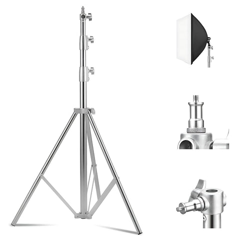 Stainless Steel Light Stand 280cm Heavy Duty Photo Studio Light Stand Height Adjustable Lighting Tripod Holder with 1/4" to 3/8" Universal Adapter for Home Photography Studio Softbox (Silver)