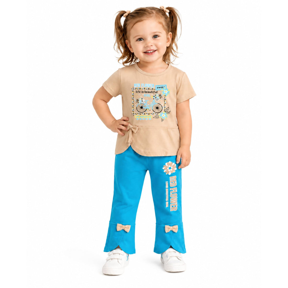 Baby Girls Summer Cotton Clothing Set 2-6 Years Old Half Sleeve T-Shirt and Long Pants #610