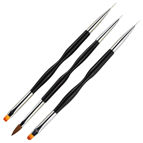 Nail Art Liner Brushes, Dual end Nail Art Pen Brush, 3 Pcs Nail Brush, for Nail Art Gel Nail Brush and Polygels Gel Polish Nail Designs Nail Carving French Nails