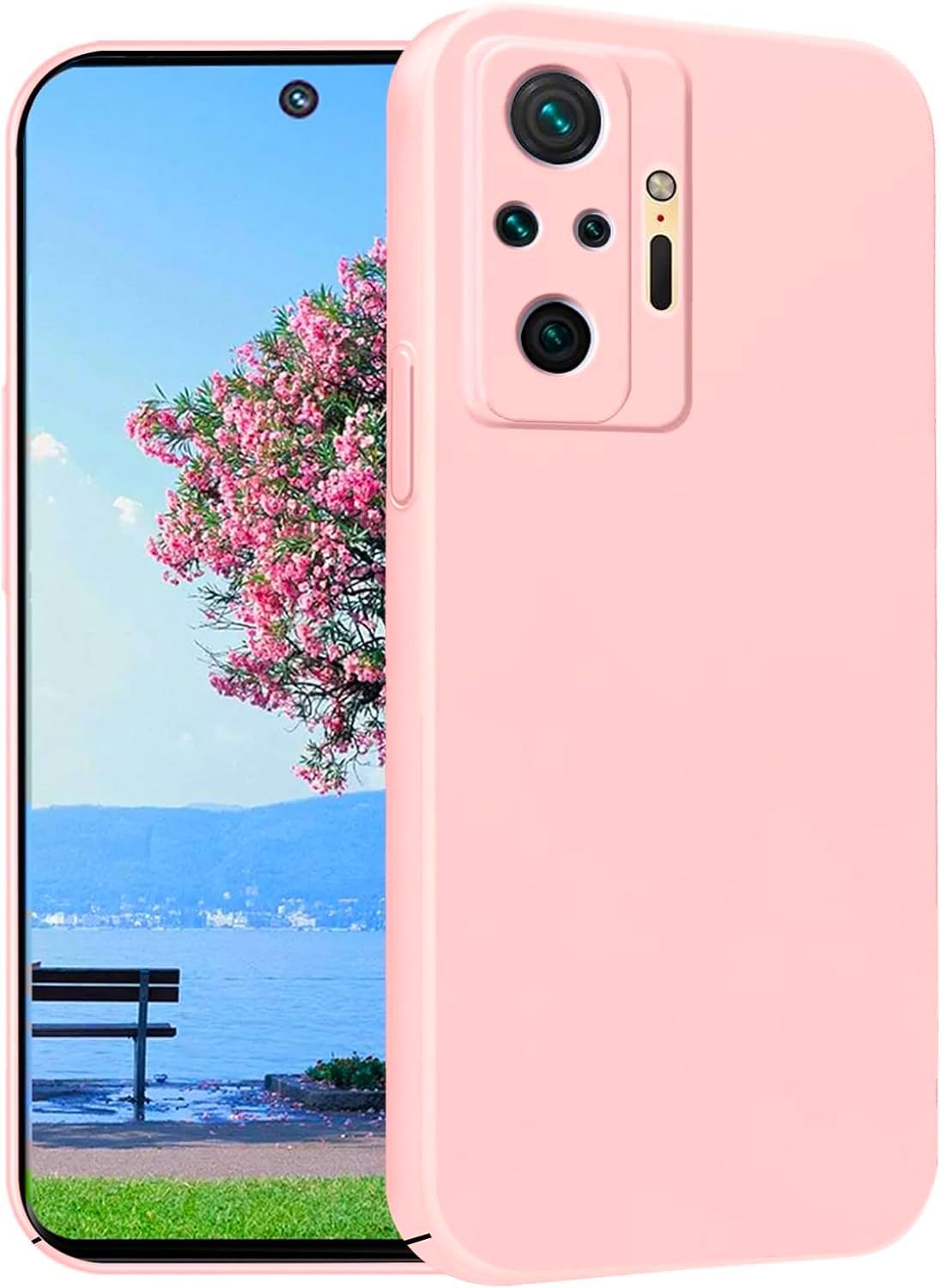 (Mi Note 10 Pro_ Note 10 pro max) Shockproof Liquid Silicone Back Case Cover with Fur Lined Interior and Full Camera Cover for Xiaomi Redmi Note 10 Pro/Redmi Note 10 Pro Max (Rose)
