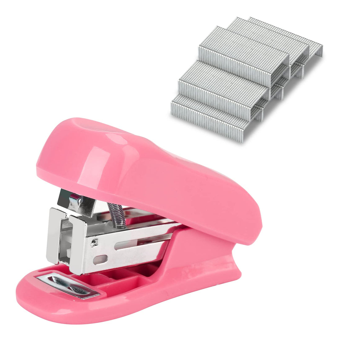 Mini Stapler, Stapler and Staples Set Cute Small Stapler 400 Standard 24/6 Staples 25 Sheet Capacity Space-Saving Portable for Home School Office Students Children Gift Pink Stationary