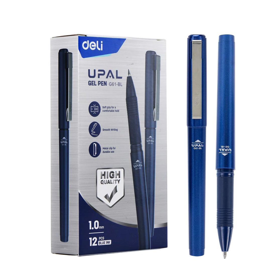 Deli EG61-BL Upal Gel Pen 12-Piece Set, 1 mm Tip Size, Blue