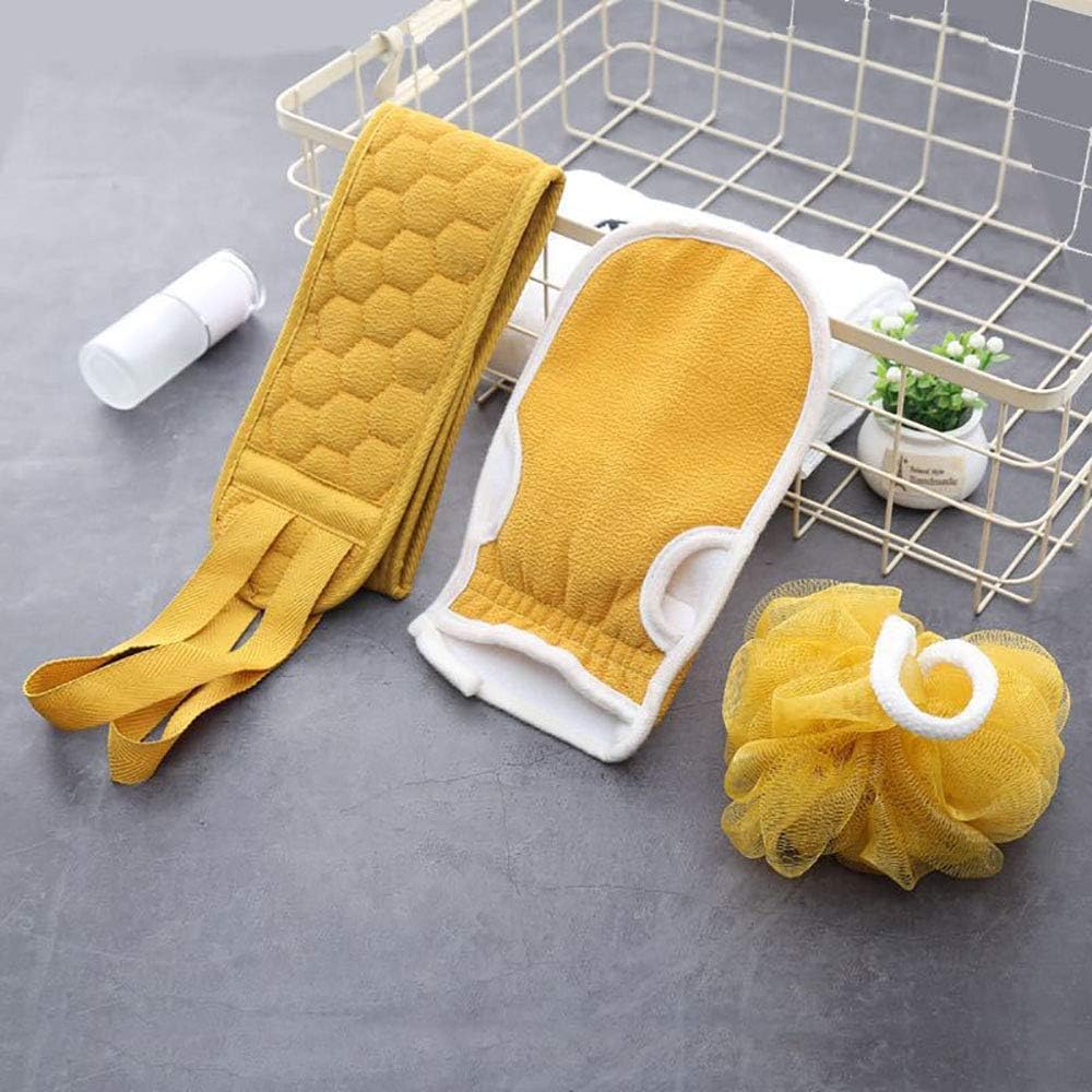 Shower Loofah Set – 3-Piece Exfoliating Kit With Moroccan Bath Glove, Soft Body Sponges & Back Scrubber Strap For Women & Men – Deep Cleansing Bath Accessories For Smooth Skin Yewllo (YEWLLO)