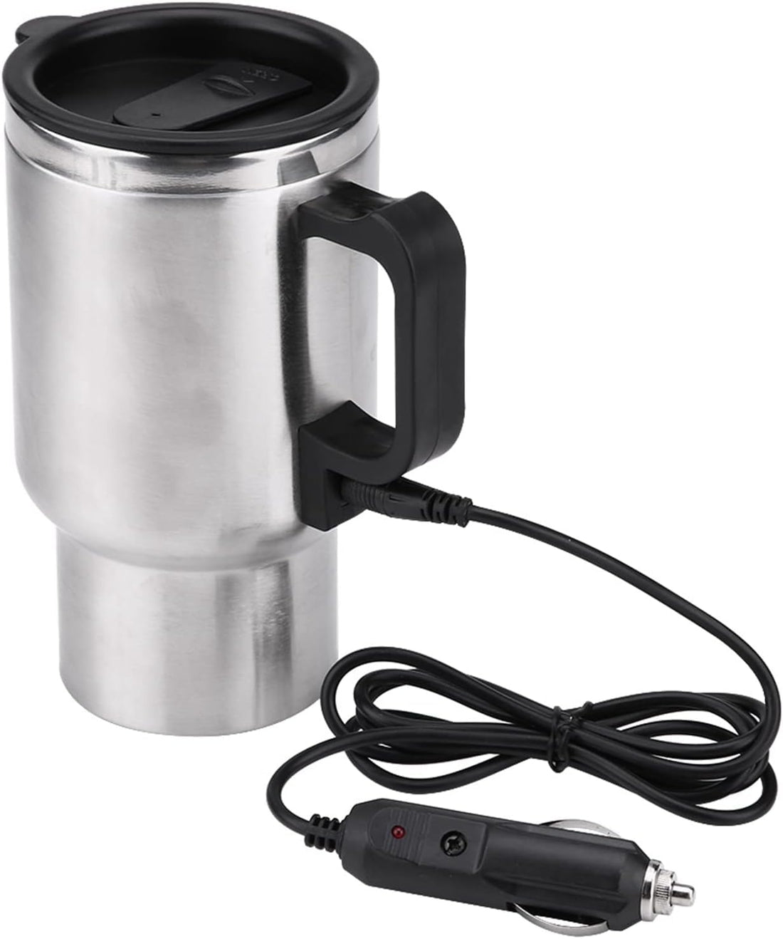 KaberMisr 2020 Stainless Steel Vacuum Insulated Travel Mug with 12V Car Charging System, 450ml Vacuum Flask with Airtight Lid and Slide Lock Slot for Motorhomes, Cars, Trucks