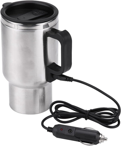 KaberMisr 2020 Stainless Steel Vacuum Insulated Travel Mug with 12V Car Charging System, 450ml Vacuum Flask with Airtight Lid and Slide Lock Slot for Motorhomes, Cars, Trucks