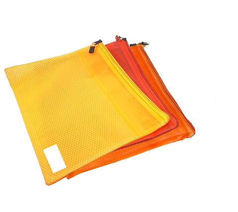 Fancyku 3 Pieces Transparent A3 Size Pouch - Heavy-Duty Plastic Reinforced with Threads - Mesh Bag with Zipper Best for Organize Supplies, Multicolor, Travel Accessories