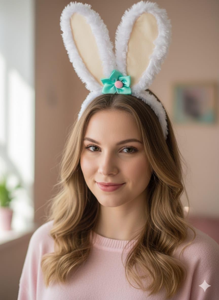 Baby Soft Fur Rabbit Ears Hair Hoop Lavender Turquoise Satin Bow Accessory Party Event Dollar Import Houseware