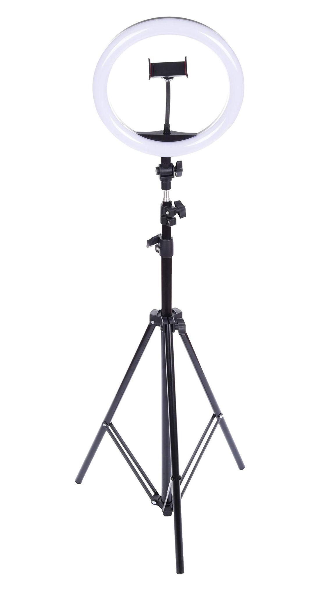 Live stream 360 degree rotated led ring light 26 cm with mobile phone holder and 2.1 meter stand - black & white
