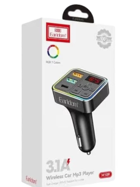 Erldom M109 Bluetooth Car Kit Hands-Free Bluetooth Mp3 FM Transmitter Dual USB Music Player Support Micro SD Card 1GB-32GB-Black