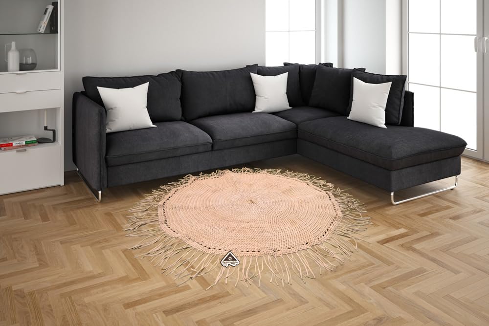 Egypt Antiques Egyptian Intex Handmade 100% Natural Cotton Round Rug Or Rug Light Brown