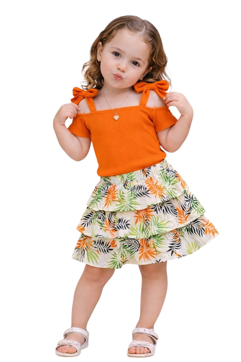 Miza Girls Dress Rip Blouse with Embellished Layered Skirt, Multi Color, Sizes from 2 to 6 Years