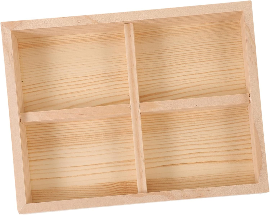 Spaceshoop Pine Wood Jewelry Tray Storage Tray Wood Divided Organizer Bedroom Earring Dish Light Yellow Rustic-Chic