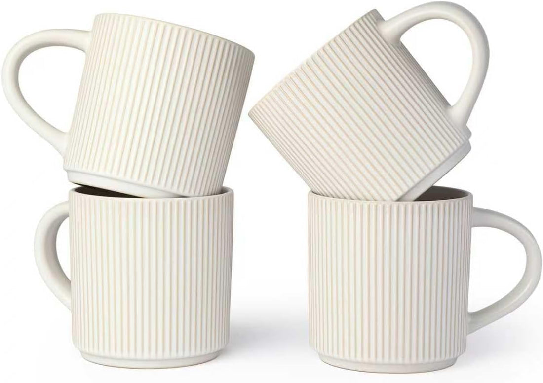 Elegant Ribbed Porcelain Mug with Strong Handle – Heat Insulated Coffee & Tea Cup, Comfortable Grip Ceramic Drinkware for Daily Home Kitchen Use, 1 Pc
