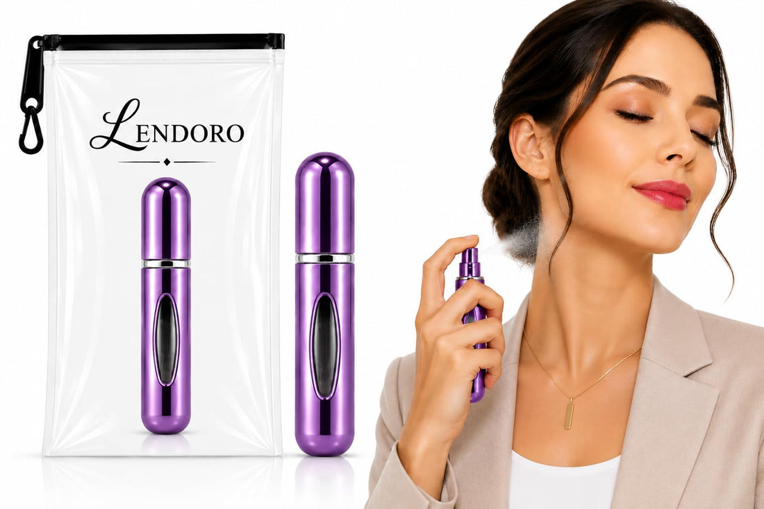 LENDORO Mini Perfume Atomizer, Refillable and Portable, 5ml Capacity, Leak-Proof, Compact Travel Spray Bottle (Purple, 1 Piece)