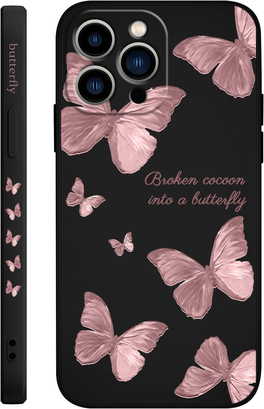Fekra Red Butterfly Soft TPU Case For iPhone 16 Pro max Shockproof Silicone Cover (Butterfly Black, iPhone 16 Pro max)