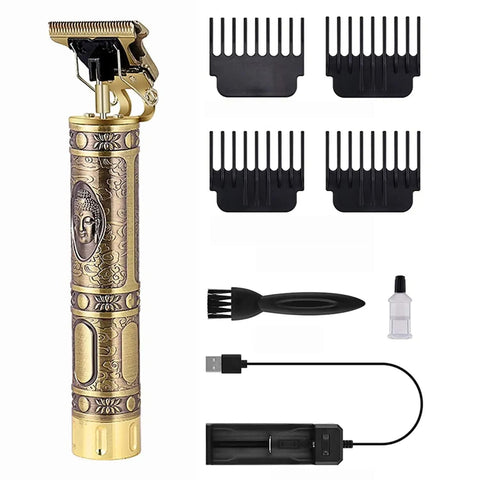 Shaver - Professional electric rechargeable hair and beard trimmer with low noise design, golden color, complete set for precise grooming of mustache and facial hair at home easily.
