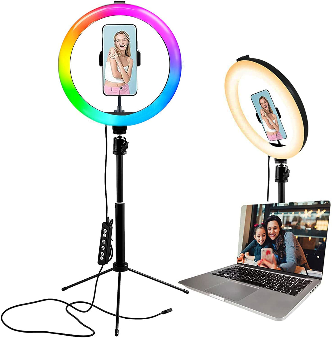 10.2‘’ Selfie Ring Light with Stretched Stand and Phone Holder, ORAJAR Desk LED Light with 14 RGB Colors & 3 Normal & 10 Dimmable Leves for TikTok YouTube Video Makeup Photography Live Stream