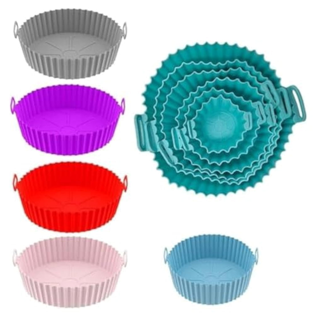 6 Pieces Air Fryer Silicone Pot, Reusable Air Fryer Silicone Air Fryer Accessories Non-Stick Paper Plates, Round Shape Pot Tray, Cooking Pan, Baking Plates Replacement for Baking