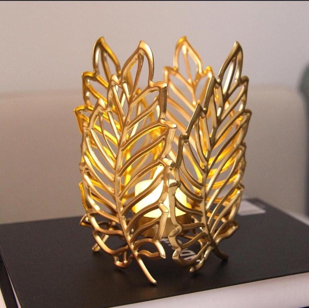 Metal Golden Candle Holder For Mother's Day, Ramdan, Christmas and New Year From FLAMINGO Leaf shape