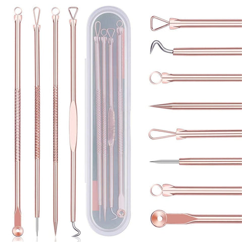 Blackhead Remover Tool, 4Pcs Comedone Extractor Tool Acne Removal Kit Pimple Popper Tool Kit Acne Needles Double Side Spot Squeezer Tool for Pimples, Blackheads, Zit Removing, Forehead/Nose/Face/Skin