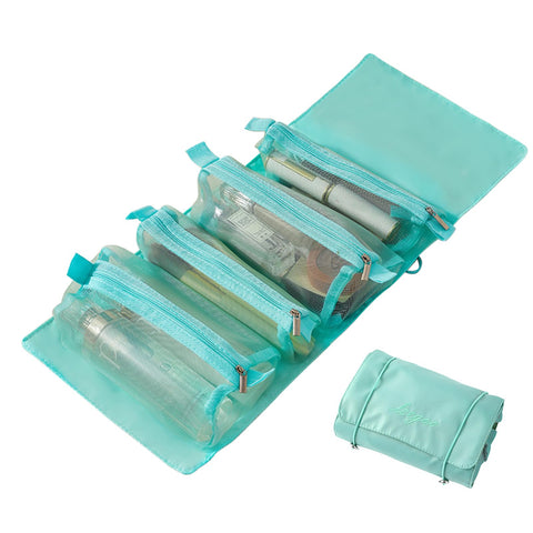 KissDate Makeup Bag, 4-in-1 Travel Makeup Bag Portable Waterproof Hanging Toiletry Bags Cosmetic Bags Makeup Organiser Make Up Bags for Women Girls(Blue)