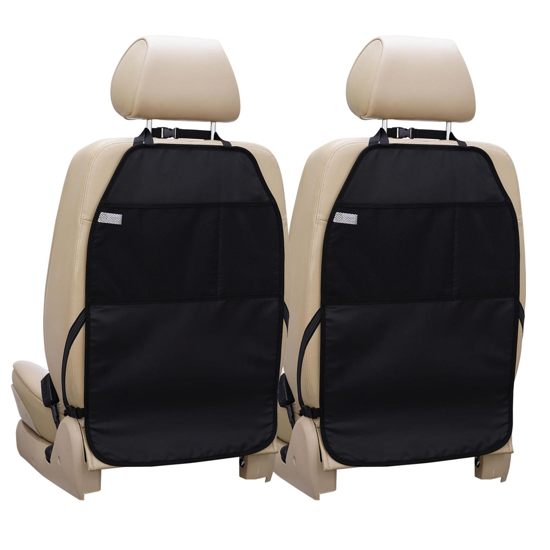 Car Seat Protector Large Kick Mat 2 Pack Durable Water Resistant Auto Seat Back Covers with 2 Mesh Pockets Protection Against Dust Mud Scratches (black, 2-Pack)