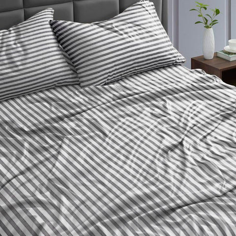 Cotton Bed Sheet Set, Grey and White Striped, Linea Design, 3 Piece (Linea, Double 160x200, Fitted bed sheet)