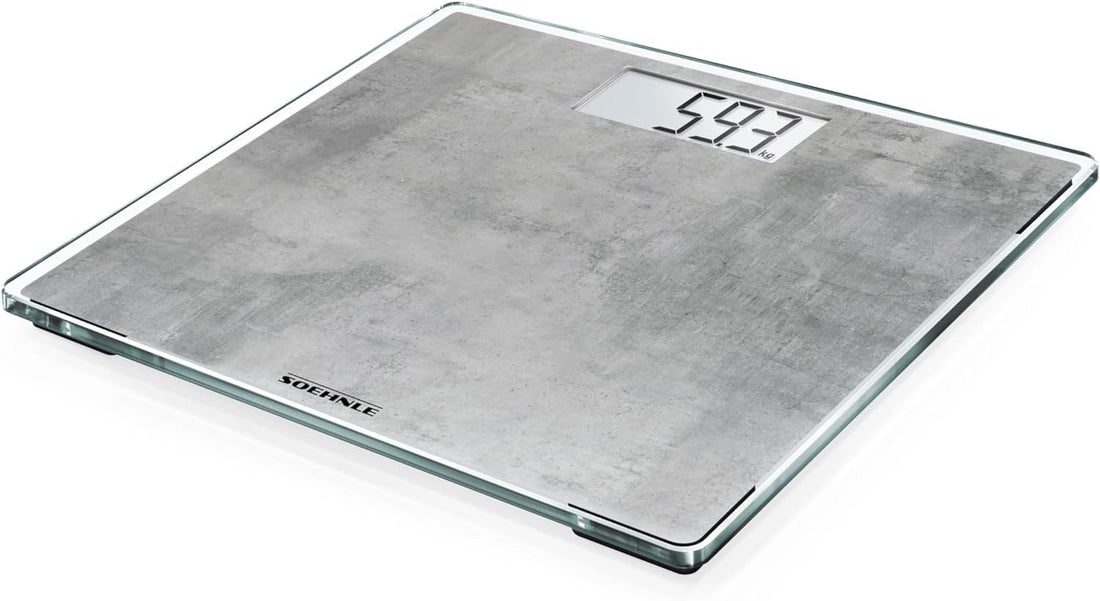 Soehnle Style Sense Compact 300 Bathroom Scales, Compact Weighing Scales, Scales for Body Weight with Easy-To-Read LCD Display, Extra-Flat Body Weight Scale, Ideal for Small Bathrooms, Concrete Look