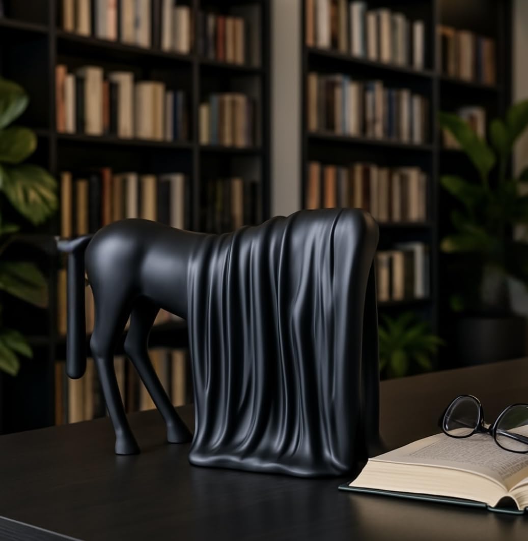 XPY9 Artistic Horse With Blanket Statue Sculpture,100% Handmade Unique Home Decor Statue, Eyecatching Gift In Any Occasion,Suits[Desktop][Tabletop][Reception][Livingroom][Guestroom] (Full Black)
