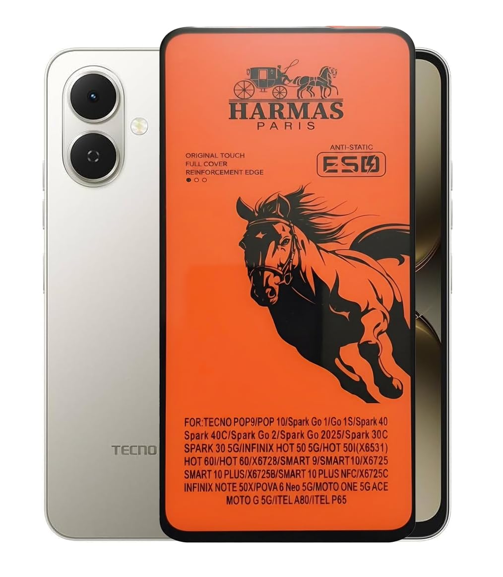 Black.Horse Screen Protector Super Glass Tempered 9H, For TECNO Pop9 / POP10 / Spark Go1/ Go 2/ Spark 40/40C/30/30C Front Screen Protector Anti-Static