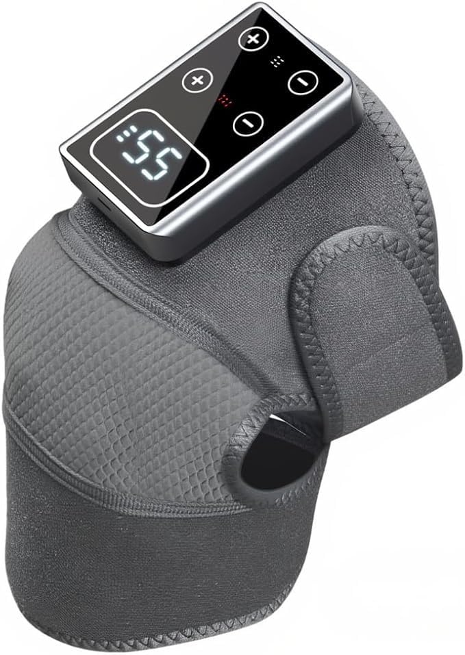 Knee Massager With Heat And Vibration Wrap For Knee Shoulder And Elbow, Adjustable Heating Pad, 3D Massage Support, Fabric Design, WNK-001A