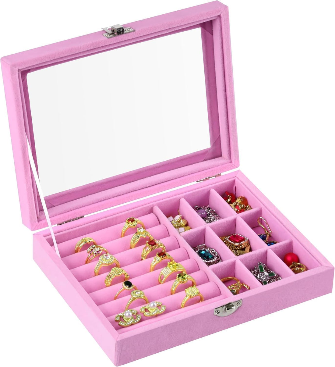 Acrylic Velvet Jewelry Accessories Organizer Box, Stackable Velvet Clear Organizer for Earrings, Rings, Bracelets, Travel Organizer Tray for Girls Women (Bulb)